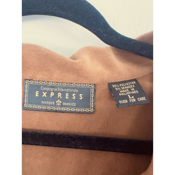 Express Vintage Faux Suede Brown Button Down Top Large Long Sleeve Western Boho - Picture 3 of 10